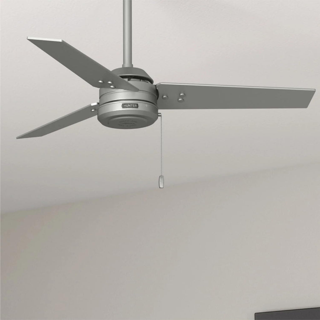 Hunter Fan 44 inch Contemporary Matte Silver Outdoor Ceiling Fan with Pull Chain (Renewed)