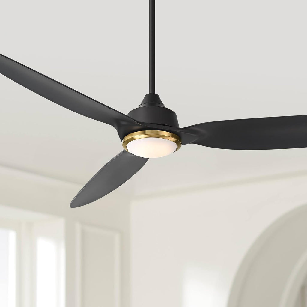 Casa Vieja 60' Revere Mid Century Modern Indoor Outdoor Ceiling Fan 3 Blade Customize LED Remote Control Matte Black Finish Blades Bedroom Patio Living Room Kitchen Damp Rated Decorative DC Motor