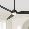 Casa Vieja 60' Revere Mid Century Modern Indoor Outdoor Ceiling Fan 3 Blade Customize LED Remote Control Matte Black Finish Blades Bedroom Patio Living Room Kitchen Damp Rated Decorative DC Motor