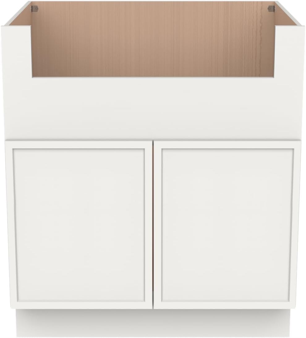 33 Inch RTA Kitchen Sink Base Cabinet - Solid Wood Shaker Style Farmhouse Cabinet with Soft Close Doors, Fits 24-30 Inch Undermount Sinks, Ready to Assemble (Origami White (Slim))