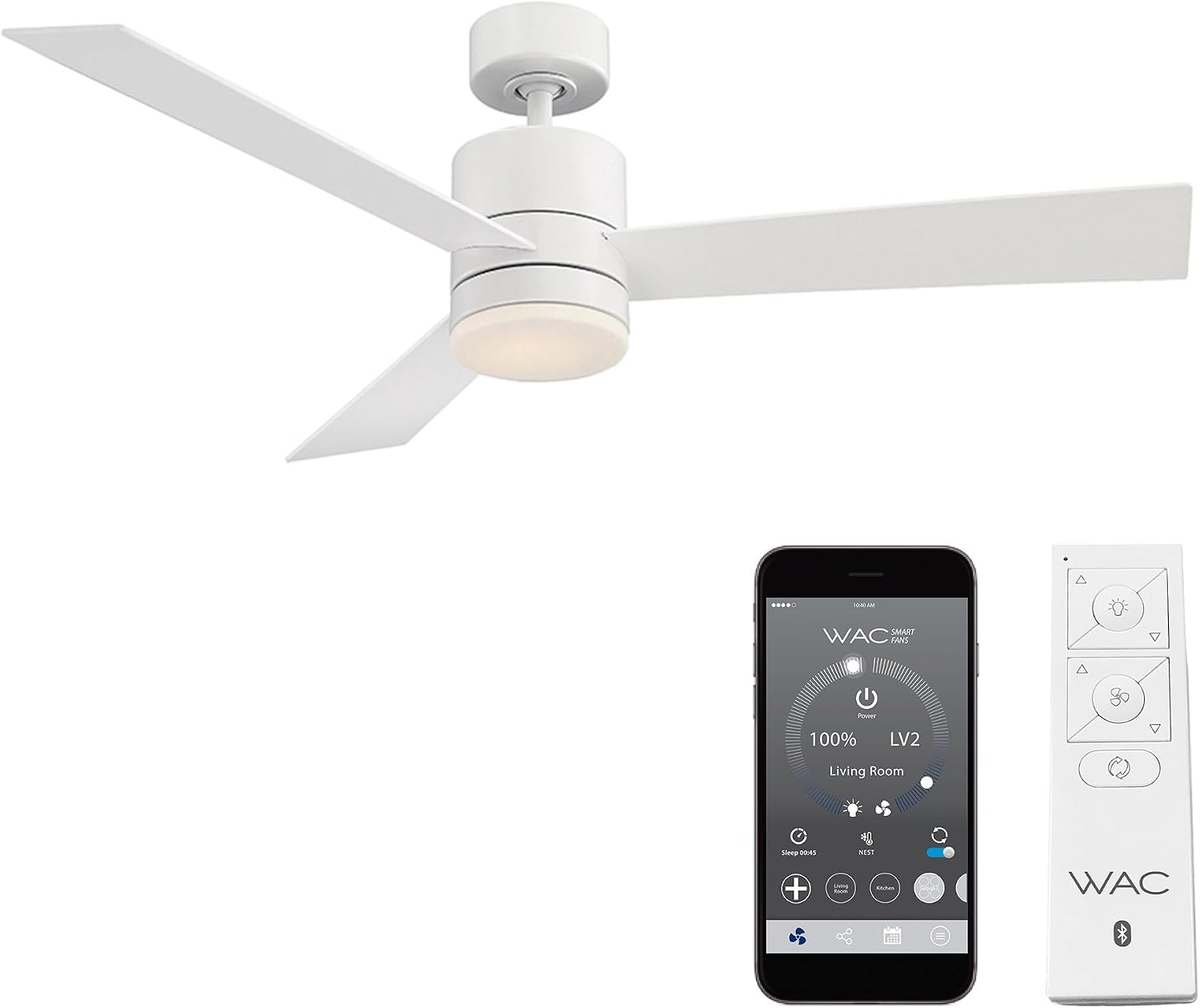 WAC F-081L-MW San Francisco 52' Outdoor Ceiling Fan with Lights and Remote Control, Matte White