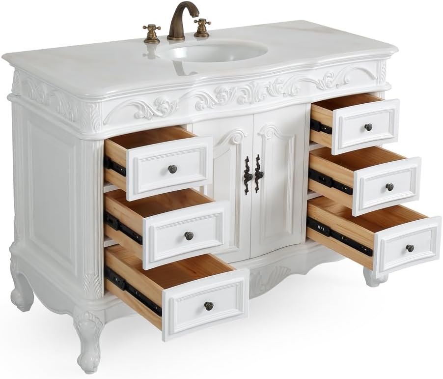 48' Antique White Marble Beckham Bathroom Sink Vanity & Mirror SW3882W-AW-48MIR