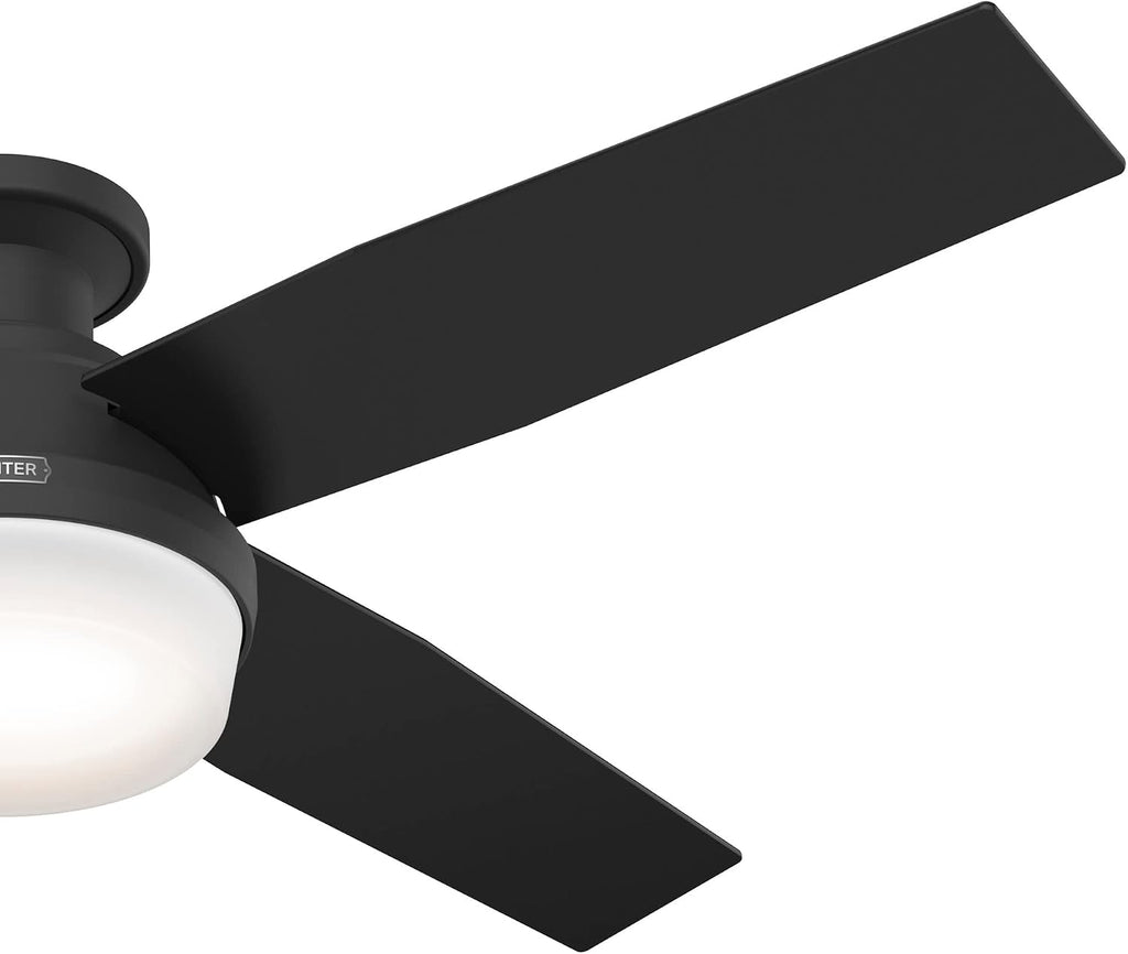 Hunter 52 inch Indoor Ceiling Fan with LED Light and Remote Control - Black Modern Ceiling Fan, Low Profile Mount, 4 Blades, for Bedroom, Living Room, or Kitchen, Quiet - Dempsey 52389, Matte Black