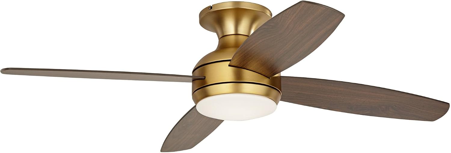 Casa Vieja 52' Elite Modern Hugger Low Profile Indoor Ceiling Fan with Light LED Remote Control Soft Brass Walnut Brown Opal Glass for House Bedroom Living Room Home Kitchen Dining Office