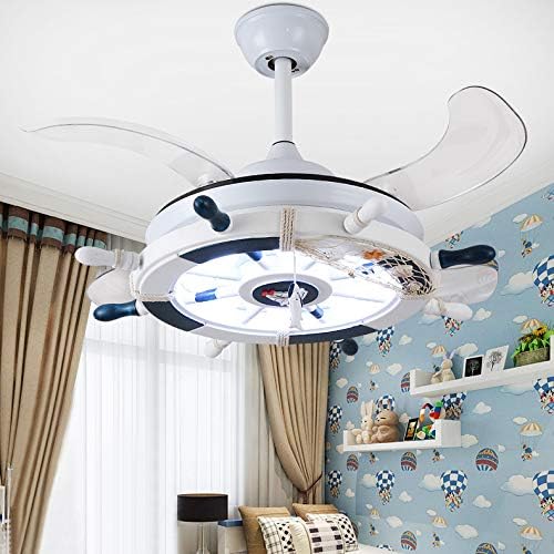 LITFAD Modern LED Ceiling Light with Fan Nautical Style Anchor Hanging Ceiling Fan Light with Invisible Blade 3-Color Light Pendant Light in White Finish for Living Room Bedroom Children's Room