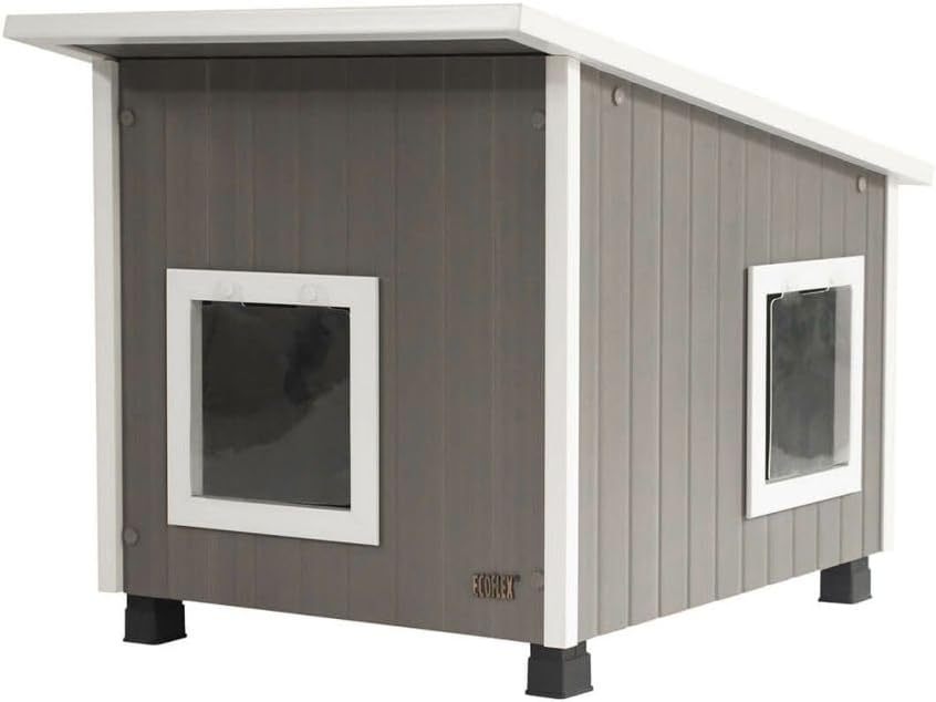 New Age Pet ECOFLEX Outdoor Cat House X-Large Weather Resistant, Raised Floor, Dual Vinyl Flaps, 30% Bigger, 28' W x 20' H