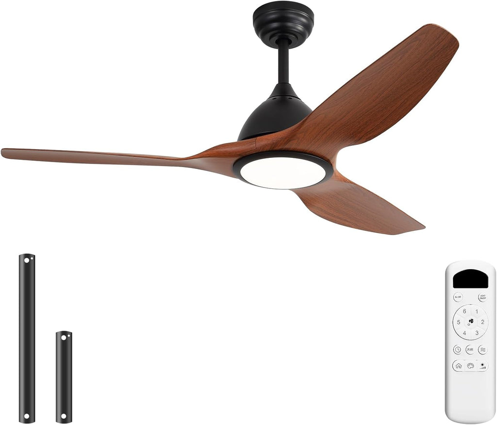 Sofucor 52 Inch Outdoor Ceiling Fans with Lights, Modern Ceiling Fan with 3 Plastic Blade, Quiet, Dimmable, High 7000CFM 6-Speed 3-Timer Reversible DC Motor, for Bedroom Living Room, ETL, Brown