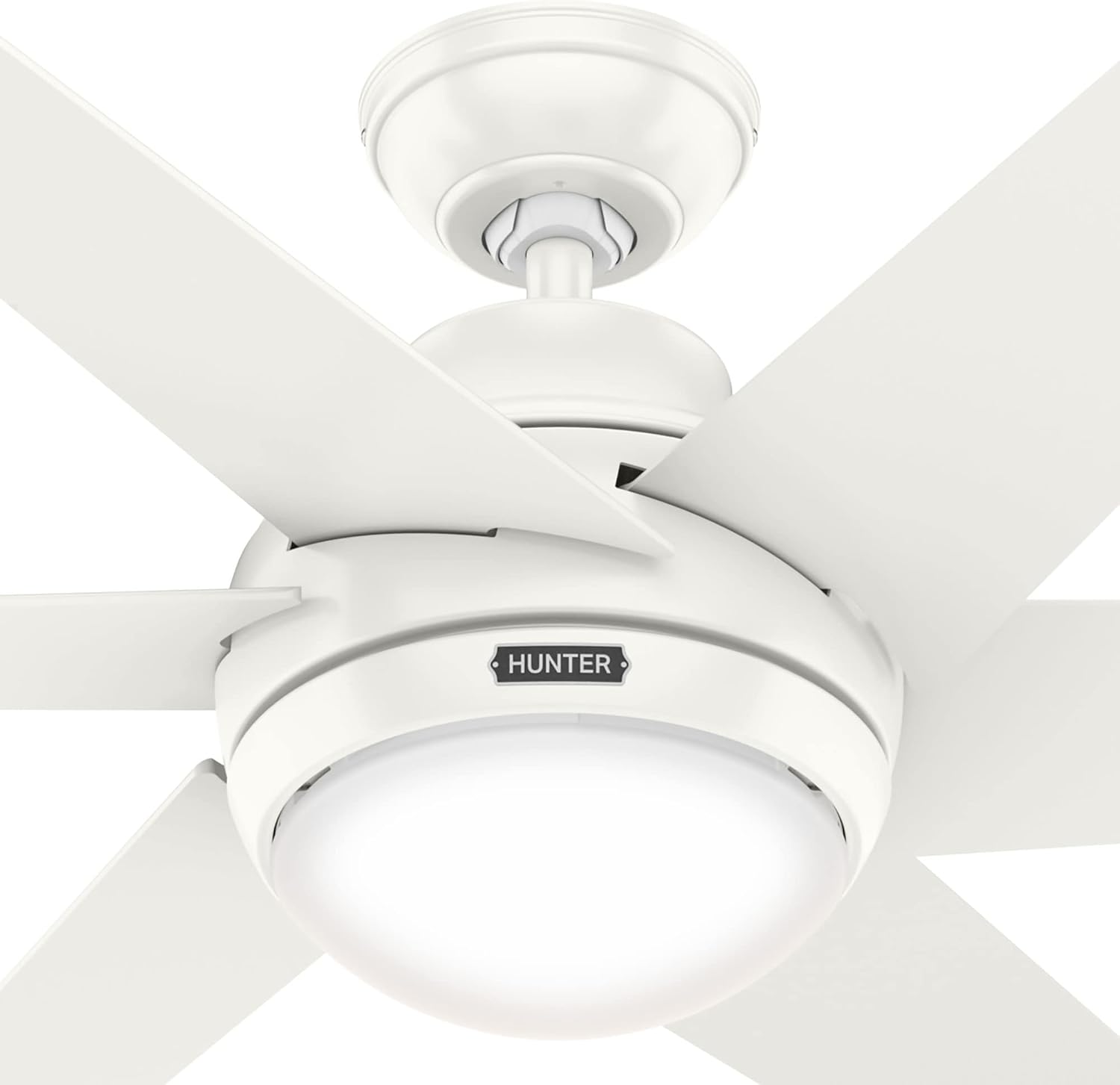 Hunter 52 inch Indoor Ceiling Fan with LED Light and Remote Control - Modern White Ceiling Fan, Standard Mount, 6 Blades, For Bedroom, Living Room, or Kitchen, Quiet - Sotto 50977, Fresh White