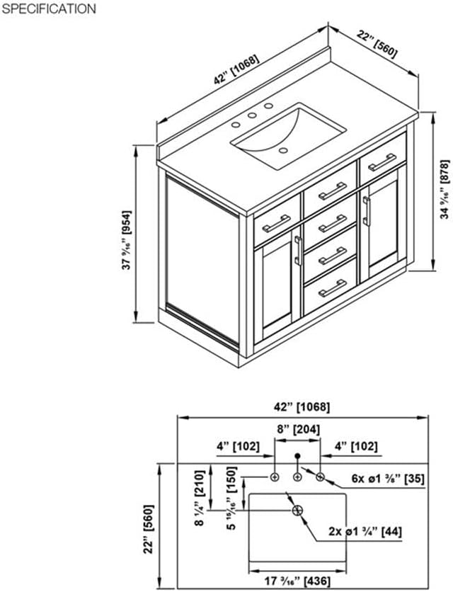 Pemberly Row 42' Bathroom Vanity, Matte Black Wood, White Quartz Countertop, 20' Undermount Sink, Brushed Gold Hardware, Shaker Style, Ample Storage, Ideal for Small Bathroom or Powder Room