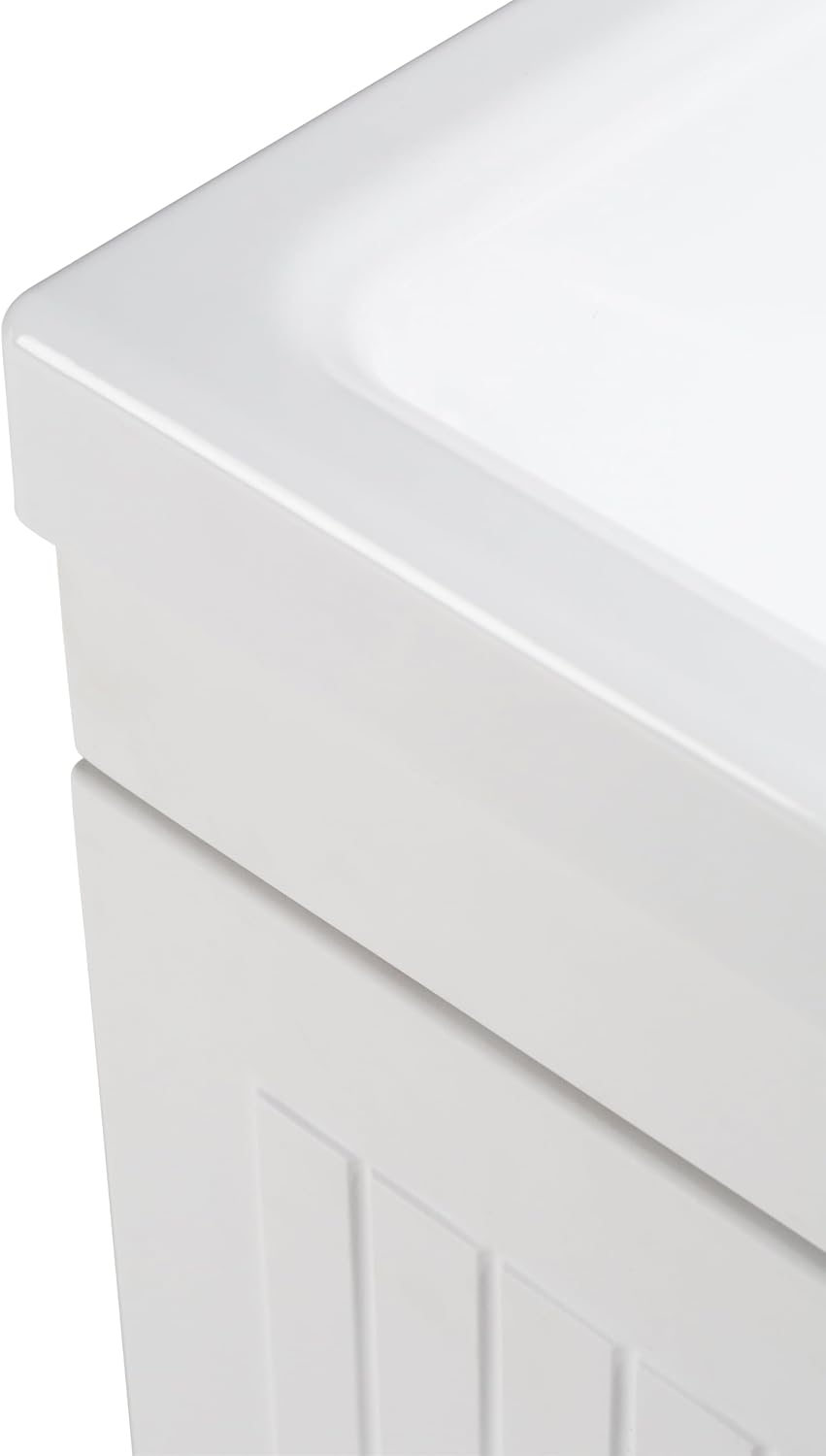 SIMPLIHOME Murphy All-in-One 24 inch Wide Utility Sink and Laundry Cabinet in Pure White Finish, Transitional ABS Sink Cabinet for Laundry Rooms with High-Arch Chrome Faucet and Pull-Out Spray