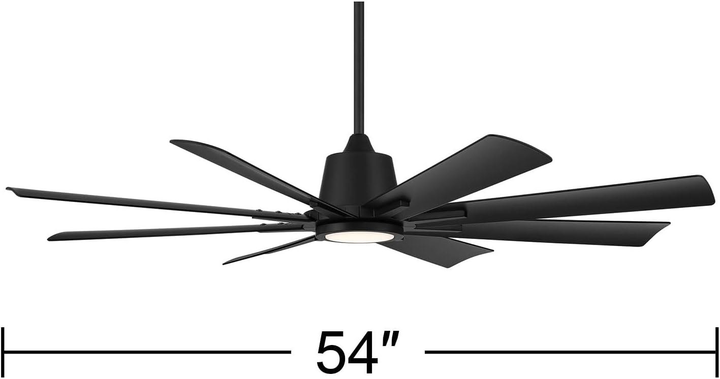 Casa Vieja 54' Inspirit Modern Indoor Outdoor Ceiling Fan 8 Blade LED Light Remote Control Matte Black Finish Blades Bedroom Patio Living Room Kitchen Damp Rated Decorative DC Motor Garage Exterior