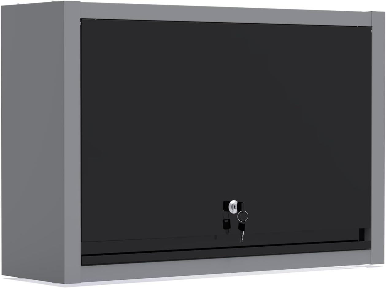 JZD Metal Wall Cabinet with Removable Shelf, Lockable Hanging Cabinet with Up Flip Door, for Kitchen Warehouse Utility Room Garage