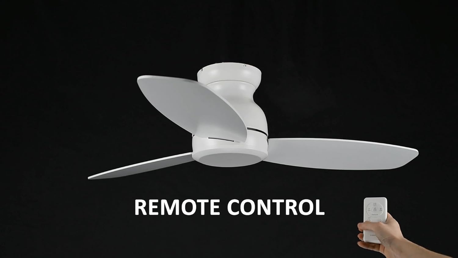 CEME 48 Inch Flush Mount Ceiling Fan without Lights, White Ceiling Fan with Remote Low Profile, 10-Speed Reversible DC Motor, 3 Dual Finish Blades, Indoor for Bedroom