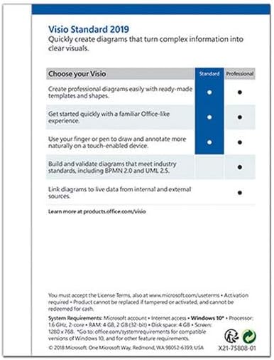 Microsoft Visio 2019 Standard for Windows 10 - Box Pack - 1 PC - Medialess