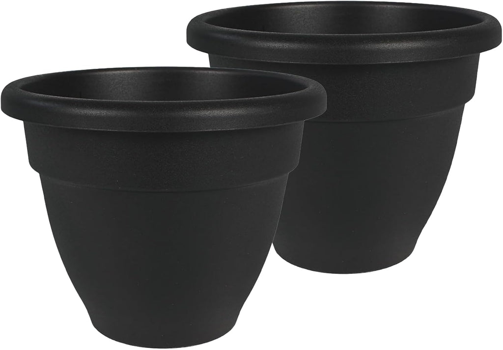The HC Companies 20 Inch Caribbean Planter Pots with Drainage & Plug, Rolled Rim Plastic Planters for Indoor & Outdoor Plants, 2-Pack Decorative Flower Pots for Garden, Office & Home Decor, Black