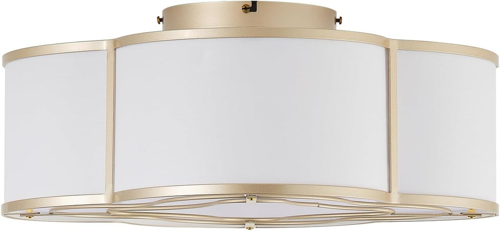 Gold Caged Boho Ceiling Fan with Lights, 20' Flush Mount Ceiling Fans with Lights Remote Control, Low Profile Bladeless with 6 Speeds for Bedroom, Nursery, Kitchen