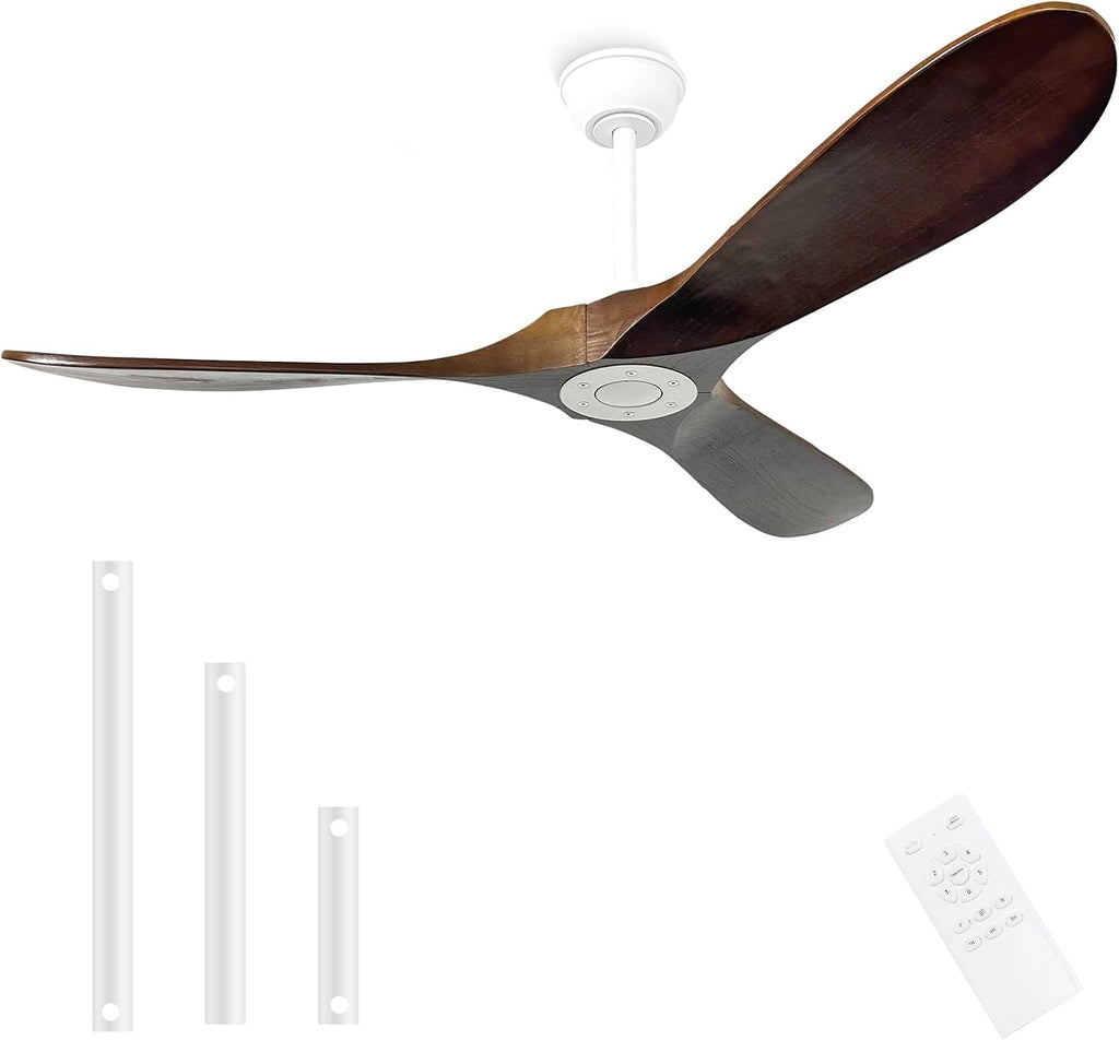 52'' Outdoor Ceiling Fan No Light,6 Speeds Adjustable with Large Airflow,Quiet Operation,Wood Propeller Ceiling Fan for Garage,Gazebo,Living Room,Bedroom(White+Dark Walnut)