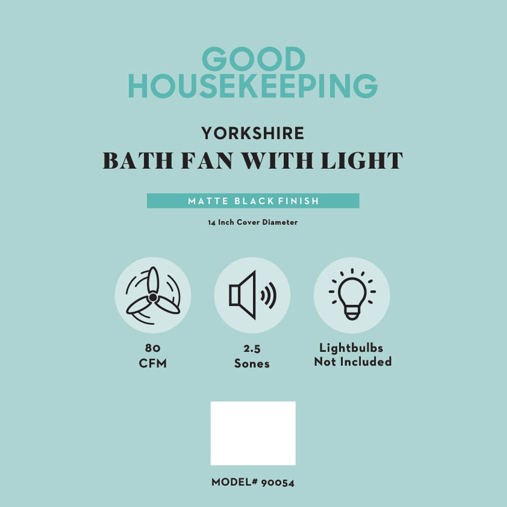 Good Housekeeping 90054z Yorkshire Decorative Bathroom Ventilation Exhaust Fan and Light, Medium, Matte Black
