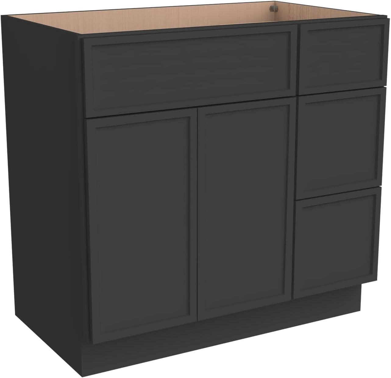 Solid Wood RTA 42' Bathroom Vanity Single-Sink Drawer Base Cabinet Sink Storage Cabinet with Soft-Close 2 Doors and 3 Right Drawers (NT-Charcoal Black, 42' W × 21' D × 34-1/2'H)