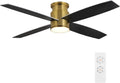 WINGBO 44 Inch Flush Mount DC Ceiling Fan with Lights and Remote, 4 Reversible Blades, Ultra Quiet 6-Speed DC Motor, Hugger Low Profile Indoor Ceiling Fan, Brass Finish