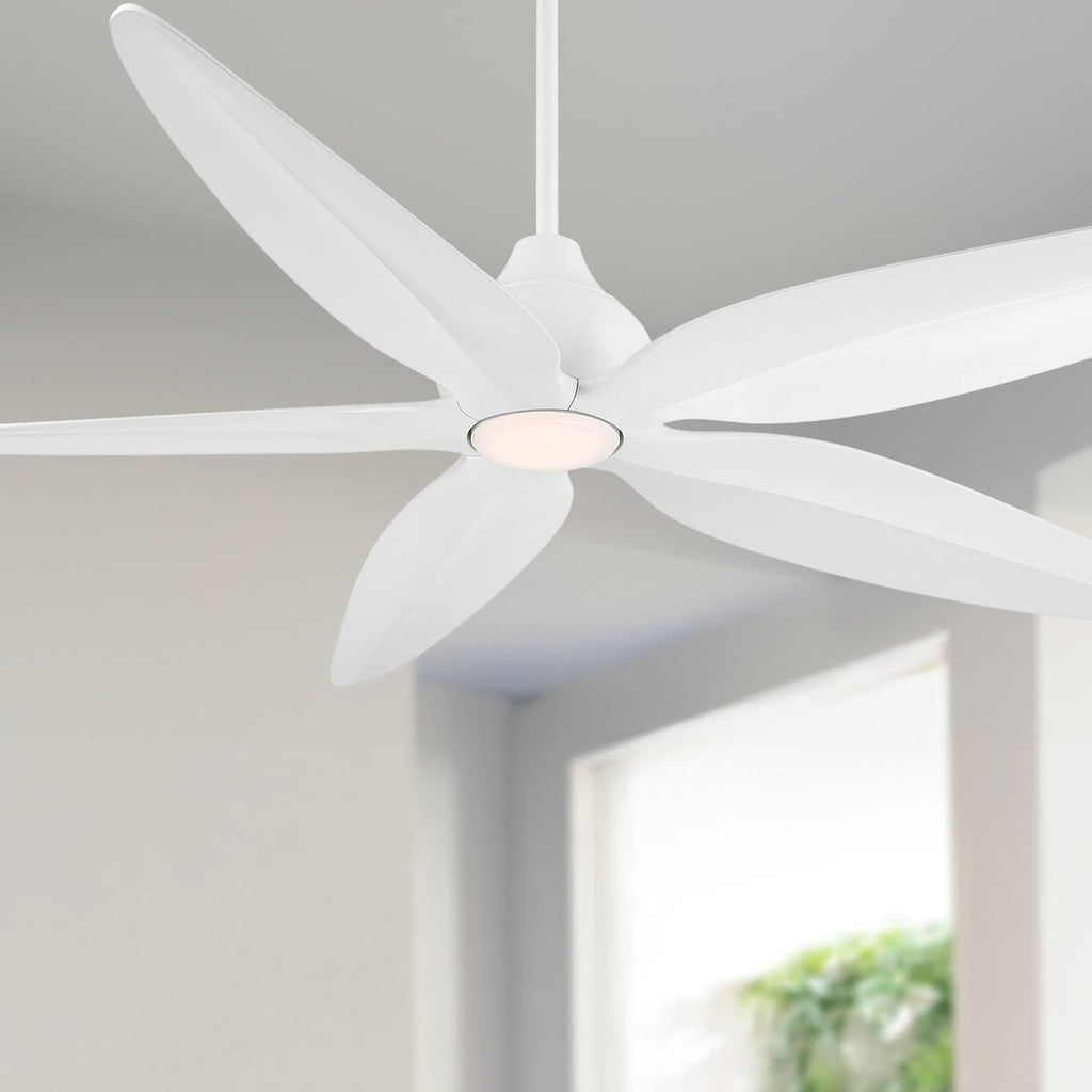 Casa Vieja 60' Lotus Bay Modern Indoor Outdoor Ceiling Fan 5 Blade LED Light Remote Control Matte White Finish Blades Bedroom Patio Living Room Kitchen Porch Damp Rated Decorative DC Motor Garage