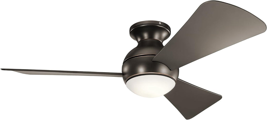 Kichler Sola LED 44' 3 Blade Fan with Etched Cased Opal Glass in Olde Bronze finish and Brown Blades