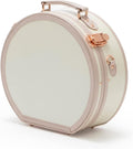 COTRUNKAGE Medium Round Hat Box Vintage Luggage Cosmetic Case (D.15, Cream White)