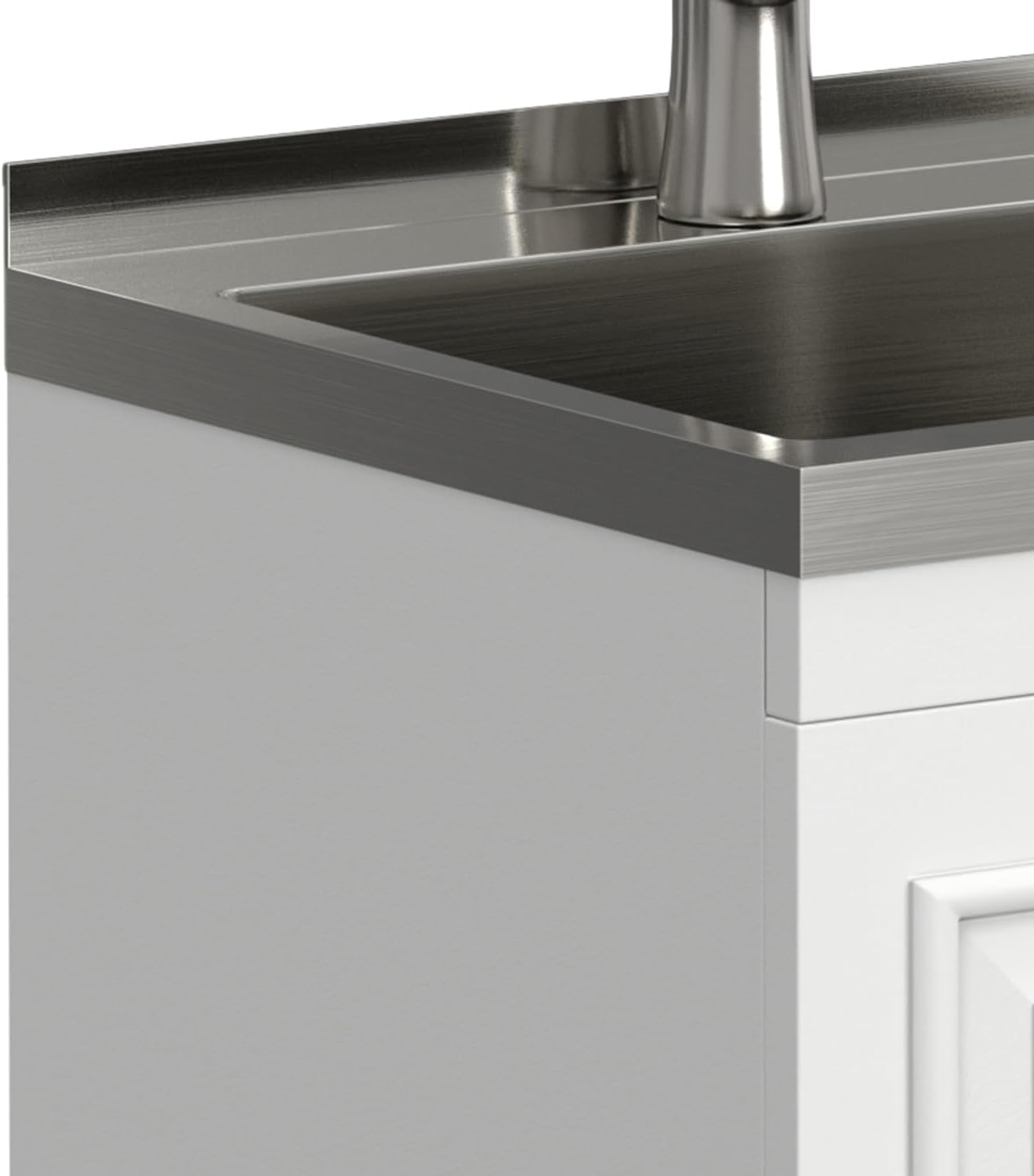 SIMPLIHOME Darwin All-in-One 20 inch Wide Utility Sink and Laundry Cabinet in Pure White Finish, Transitional Stainless Steel Sink Cabinet for Laundry Rooms with High-Arch Chrome Faucet and Storage
