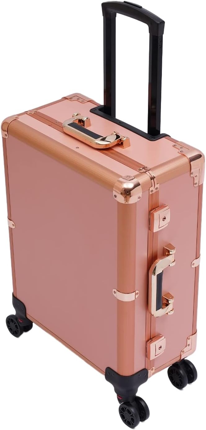 Trolley Make up Case Professional Cosmetic Organizer Vanity Station With Led Lights Wheels And Stands Rolling Lighted Travel Table & Mirror Pro Cover Panel Extendable Adjustable Legs（Rose Gold）