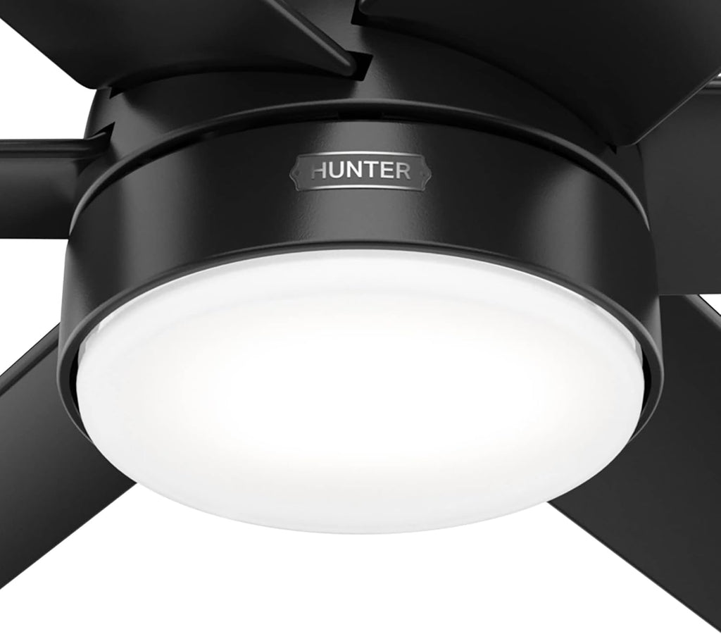 Hunter 60 inch Outdoor or Indoor Ceiling Fan with LED Light - Black Ceiling Fan with Wall Control, For Patio, Garage, or Porch, Quiet, Standard Mount, 6 Blades - Skysail 51875, Matte Black