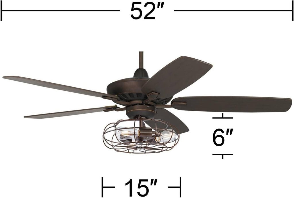 Casa Vieja 52' Casa Journey Industrial Ceiling Fan with Light Kit LED Dimmable Remote Control Oil Rubbed Bronze Vintage Cage for Living Room Kitchen Bedroom Family Dining
