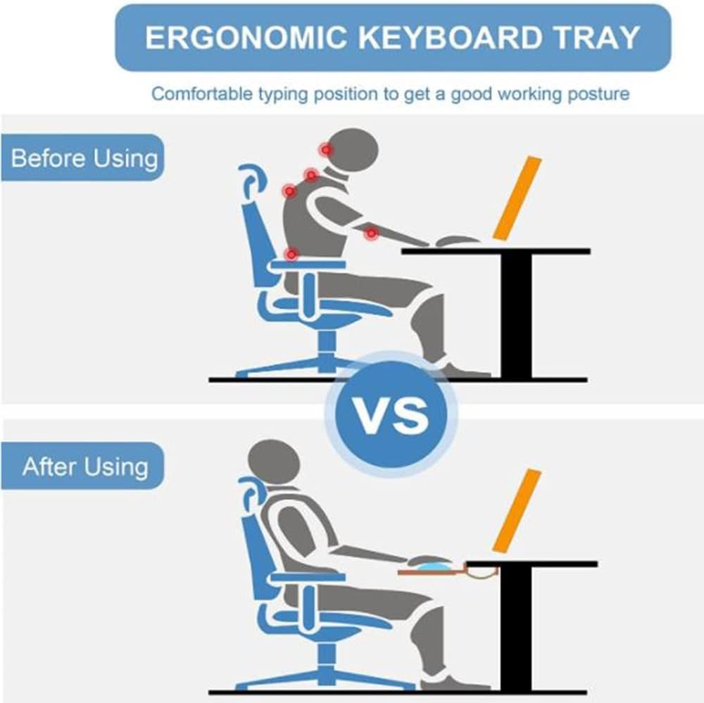 Pull-Out Keyboard Wood Keyboard Tray Under Desk Ergonomic Keyboard Drawer 64Cm/24Inch Keyboard Slide with C Clamp/Black (Black)