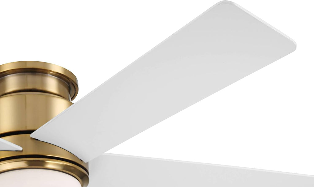 Casa Vieja 52' Grand Palm Modern Indoor Outdoor Ceiling Fan 5 Blade LED Light Remote Control Soft Brass Finish White Wood Blades Bedroom Patio Living Room Kitchen Porch Hugger Damp Rated Flush Mount