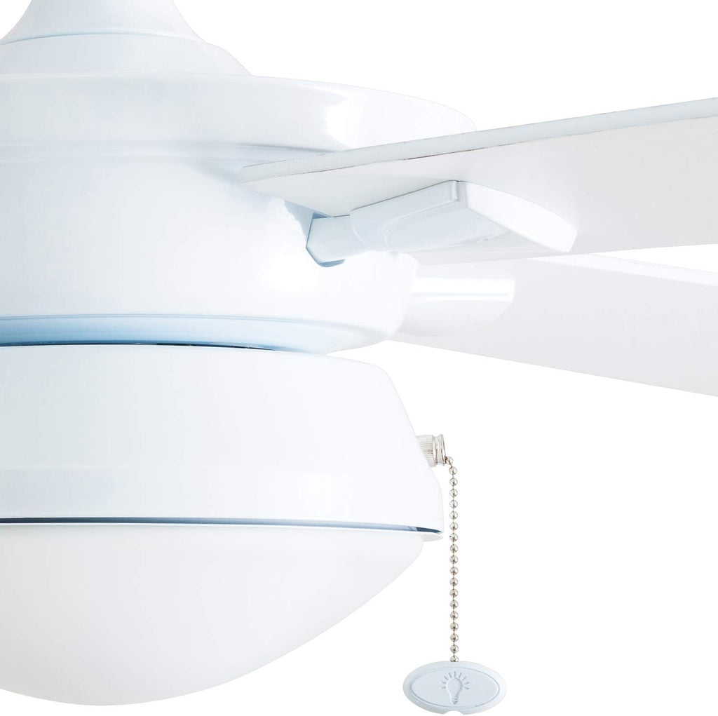 Prominence Home Auletta, 52 Inch Contemporary Indoor Outdoor Ceiling Fan with Light, Pull Chain, Dual Mounting Options, Dual Finish Blades, Reversible Motor - 50344-01 (White)