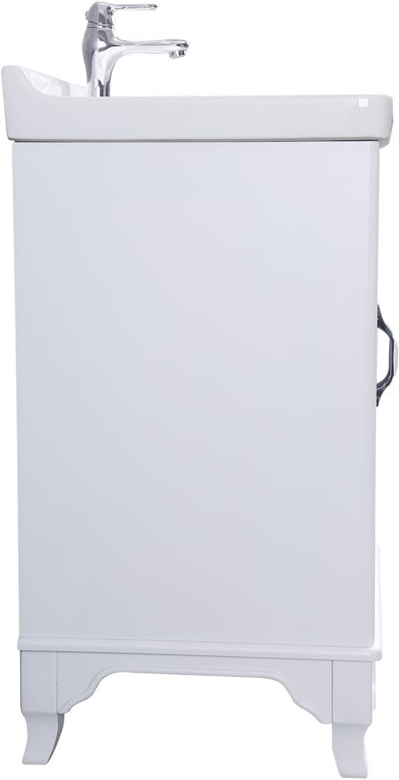 Renovators Supply Manufacturing Adeline White Wooden Cabinet Vanity Sink 24.25' W Large Free Standing Bathroom Sink Combo with Cabinet, Basin Sink, Overflow, Drain, Backsplash and Hardware