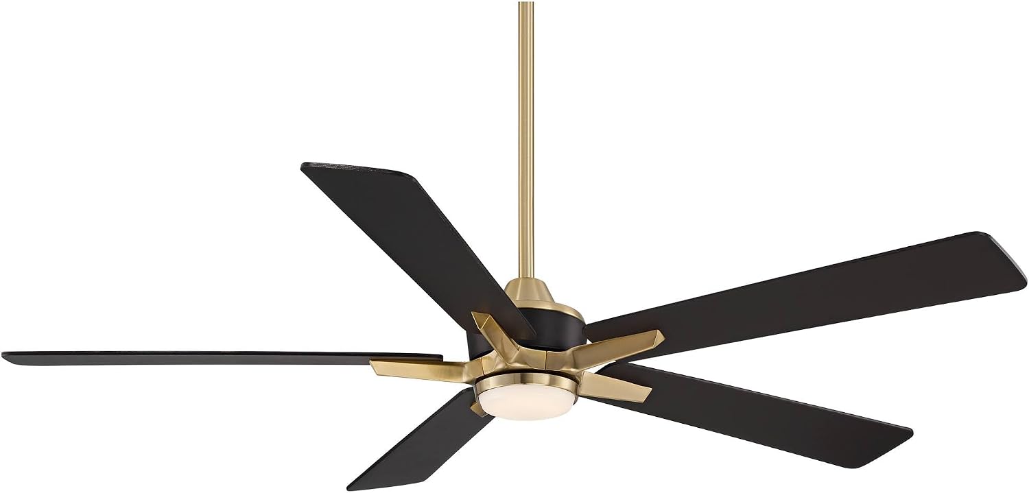 Casa Vieja 52' Vegas Nights Modern Indoor Outdoor Ceiling Fan with Dimmable LED Light Remote Control Soft Brass Black Damp Rated for Patio Exterior House Home Porch Gazebo Garage Barn - 18' Downrod