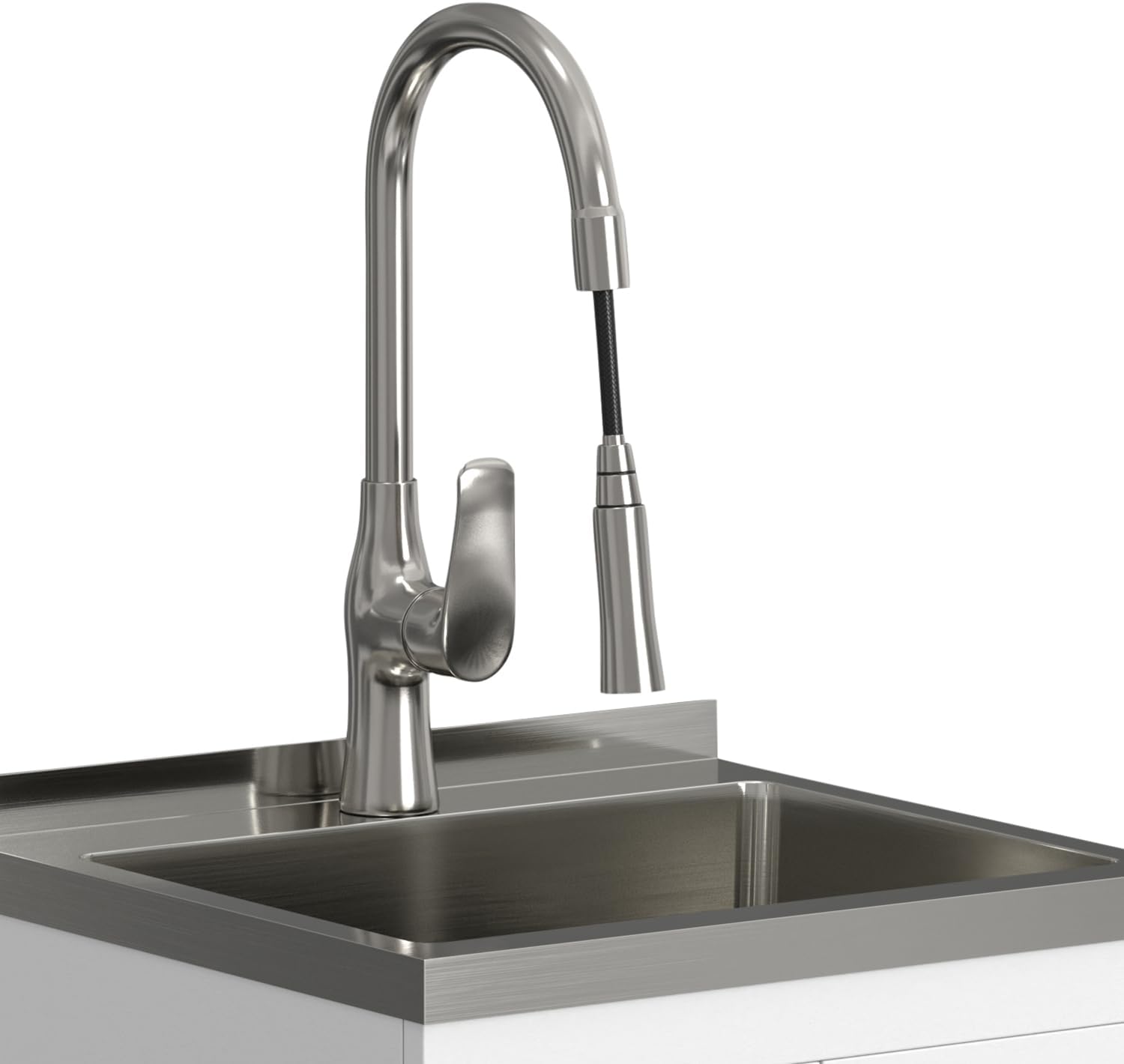 SIMPLIHOME Darwin All-in-One 20 inch Wide Utility Sink and Laundry Cabinet in Pure White Finish, Transitional Stainless Steel Sink Cabinet for Laundry Rooms with High-Arch Chrome Faucet and Storage