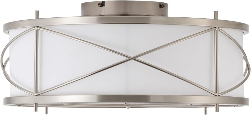 Silver Flush Mount Boho Ceiling Fan with Lights, 20' Caged Rattan Ceiling Fans with Light and Remote, Enclosed with 6 Speeds for Living Room, Bedroom, Nursery