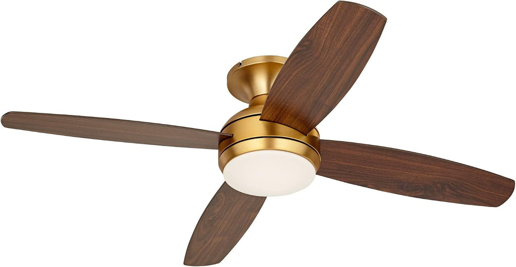 Casa Vieja 52' Elite Modern Hugger Low Profile Indoor Ceiling Fan with Light LED Remote Control Soft Brass Walnut Brown Opal Glass for House Bedroom Living Room Home Kitchen Dining Office