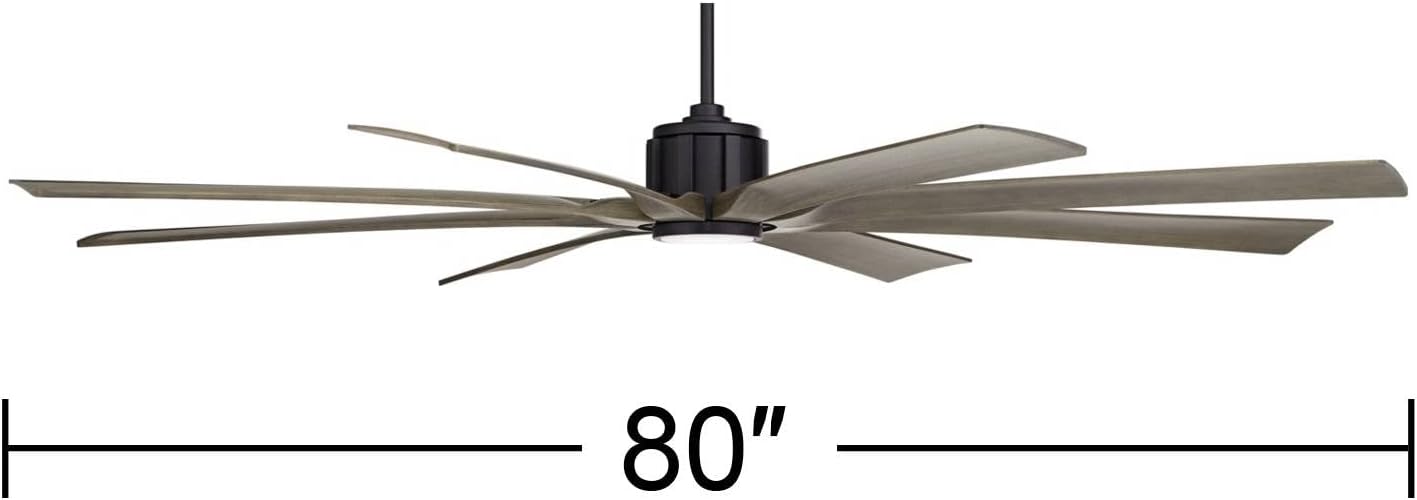 Possini Euro Design 80' Defender Modern Industrial Outdoor Ceiling Fan with Dimmable LED Light Remote Control Matte Black Damp Rated for Patio Exterior House Home Porch Gazebo Garage Barn