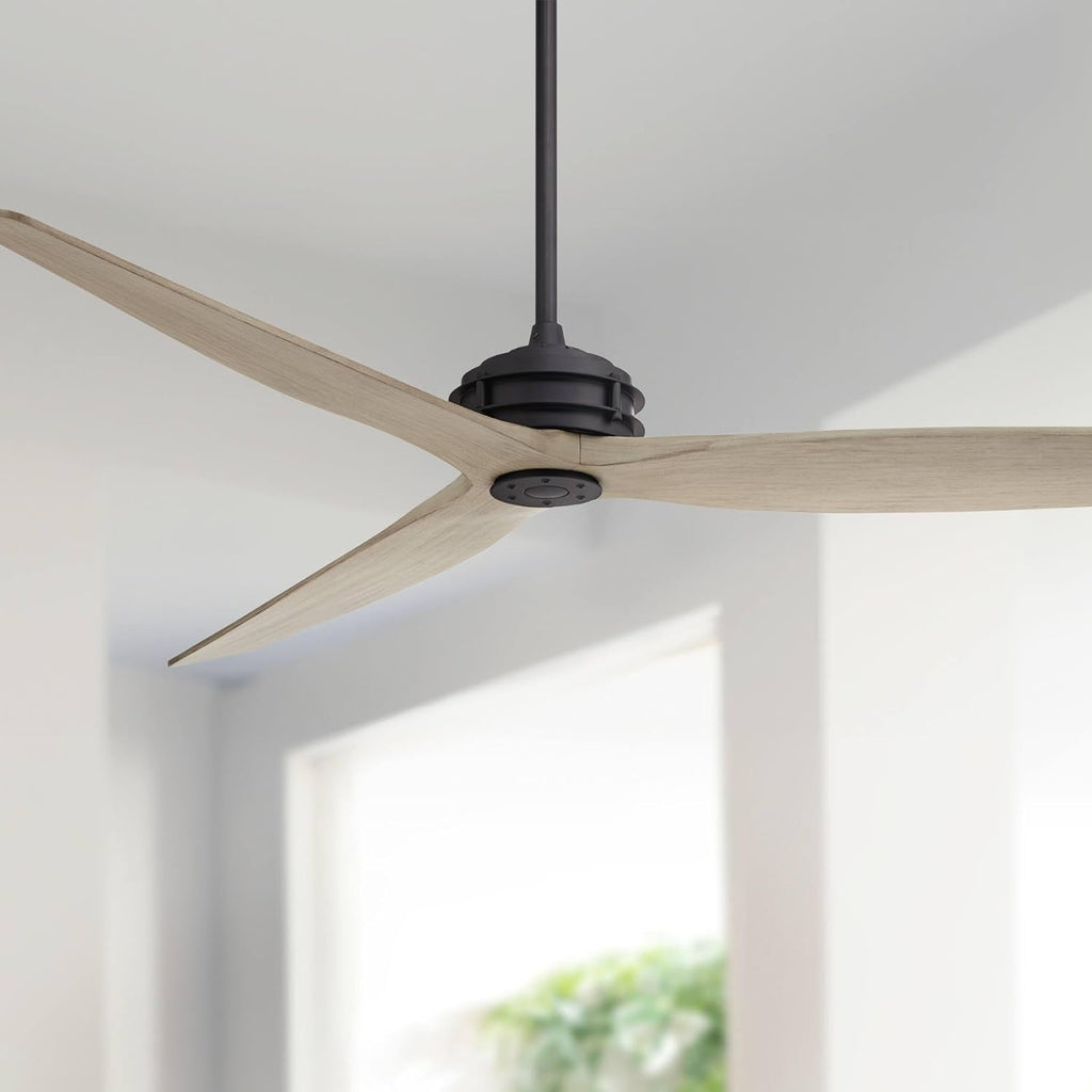 Casa Vieja 62' Coronado Aire Modern Country Cottage Core Indoor Outdoor Ceiling Fan 3 Blade Remote Control Matte Black Finish Motor White Oak Finish Blades Bedroom Patio Damp Rated Decorative