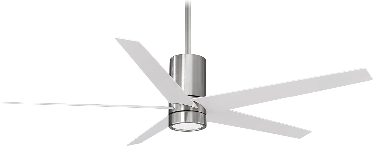 Minka-Aire F828-BN/WH Symbio 56 Inch Ceiling Fan with Integrated LED Light and DC Motor in Brushed Nickel Finish and White Blades