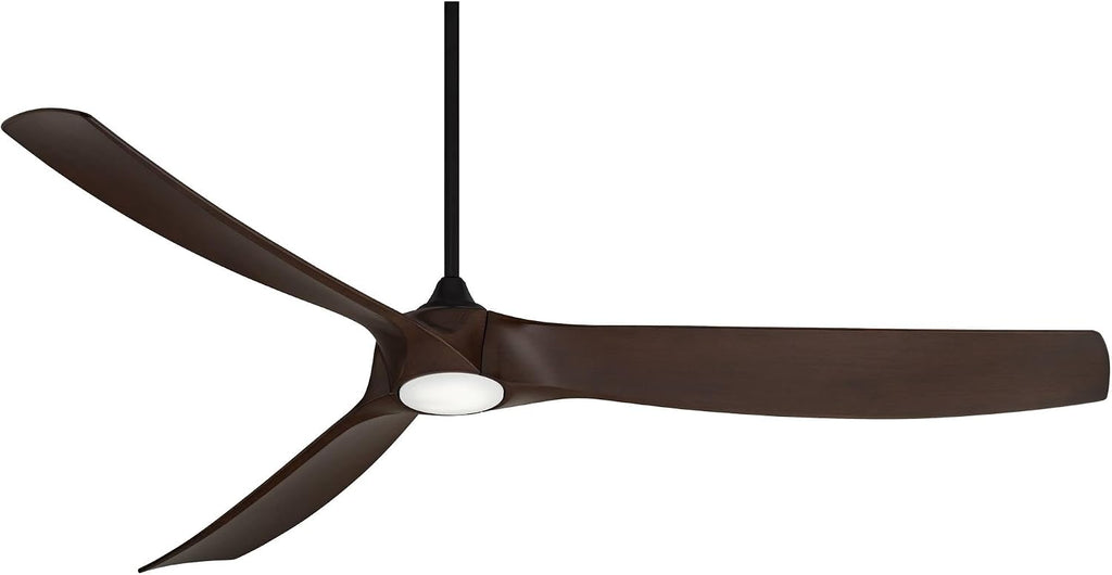 Casa Vieja 70' Kona Wind Large Modern Industrial Indoor Cottage Core Outdoor Ceiling Fan 3 Blade LED Light Remote Control Black Finish Walnut Finish Blades Bedroom Patio DC Motor Damp Rated