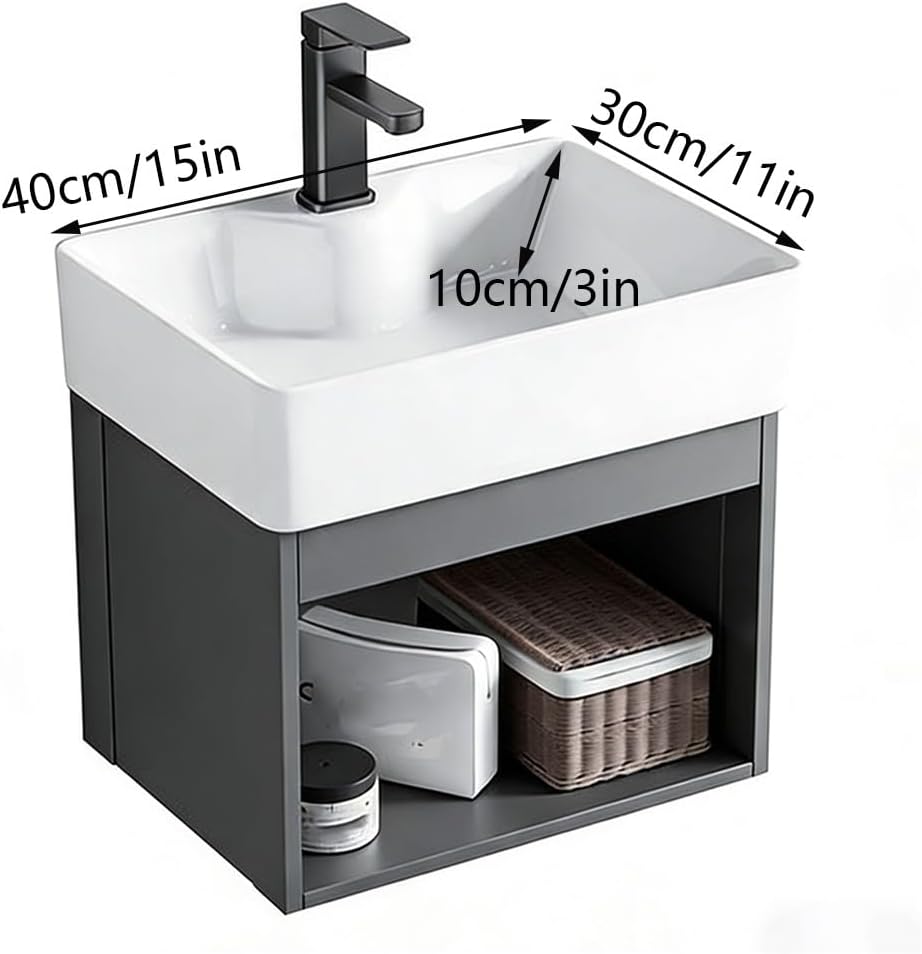 Modern corner bathroom vanity，Small wall mounted hand sink ，Bathroom Vanity with Sink，for Guest Baths Master Suites or Rental Units Bathroom(15in)