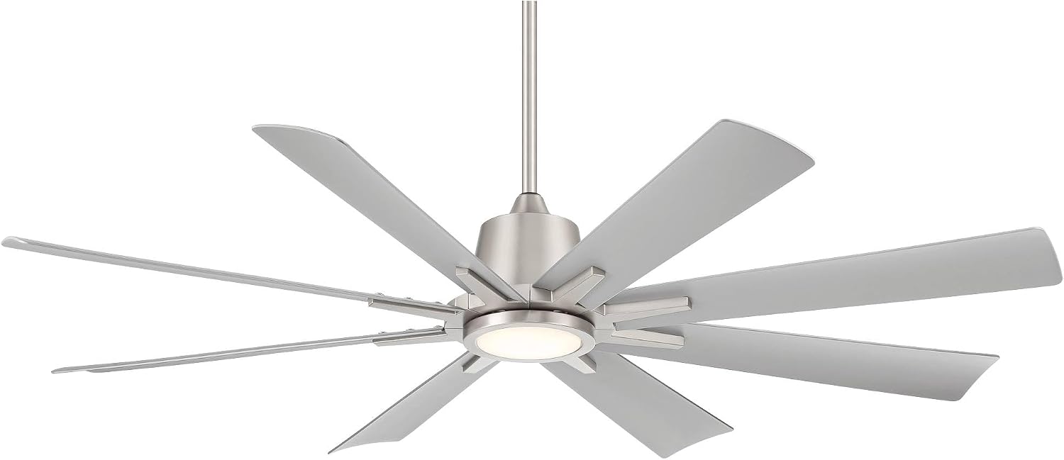 Casa Vieja 54' Inspirit Modern Industrial Indoor Outdoor Ceiling Fan 8 Blade LED Light Remote Control Brushed Steel Finish Silver Blades Bedroom Patio Living Room Damp Rated Decorative DC Motor