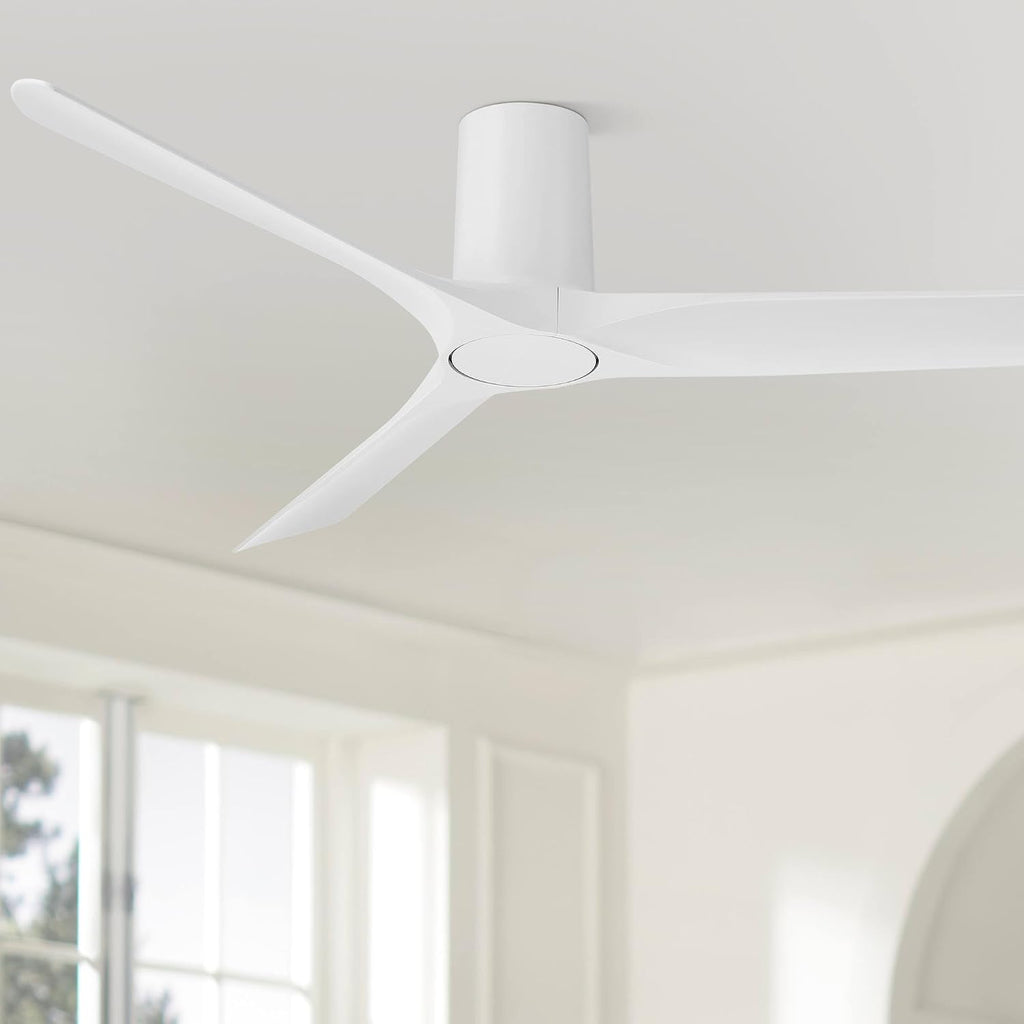 Casa Vieja Zebec 52' Modern Indoor Hugger Flush Mount Ceiling Fan with Remote Control, 3 Blades, 6-Speed Quiet Reversible DC Motor, Timer, Matte White Finish Low Profile Living Room Kitchen House
