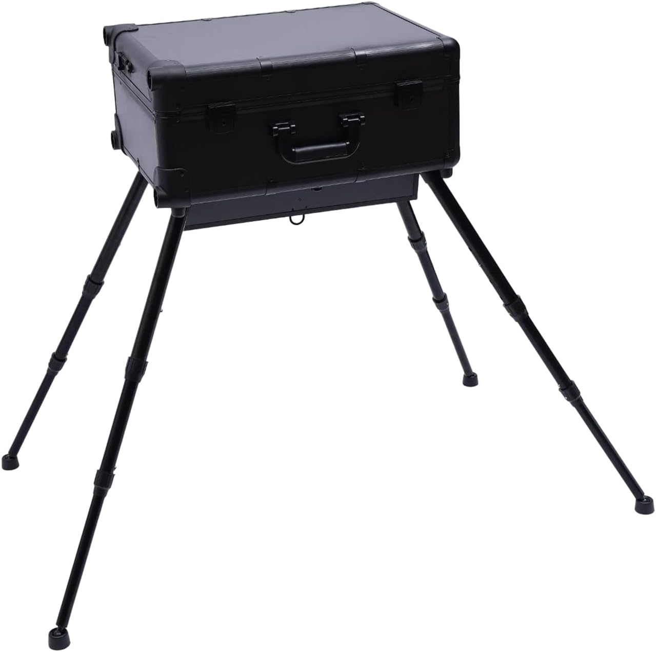 Aluminum Trolley Makeup Train Case with LED Light & Mirror,Professional Cosmetic Travel Box with Retractable Legs, Rolling Lighted Makeup Vanity Station for Travel (Black)