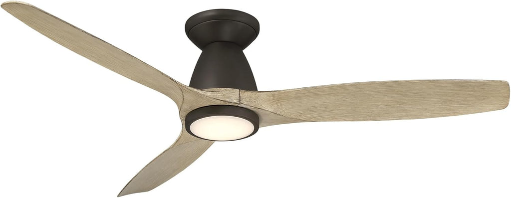 Skylark Indoor and Outdoor 3-Blade 54in Smart Flush Mount Ceiling Fan Bronze/White Oak with 2700K-3000K-4000K-5000K Selectable LED Light Kit and Remote Control works with iOS or Android App