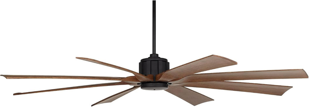 Possini Euro Design 70' Defender Modern Industrial Indoor Outdoor Ceiling Fan with Remote Control Matte Black Hand-Painted Koa Damp Rated for Patio Exterior House Home Porch Gazebo Garage Barn Roof