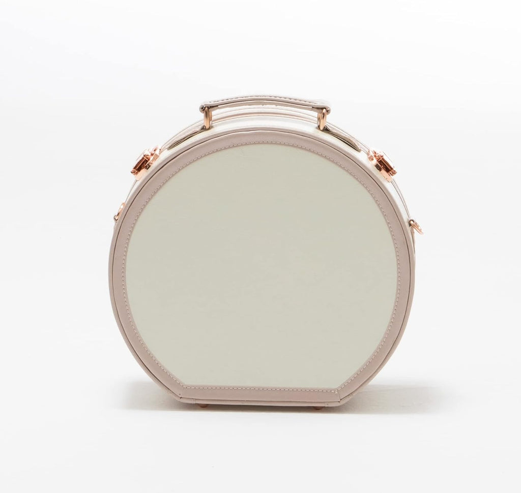 COTRUNKAGE Small Floral Round Hat Box Vintage Luggage Cosmetic Case (D.12, Cream White)